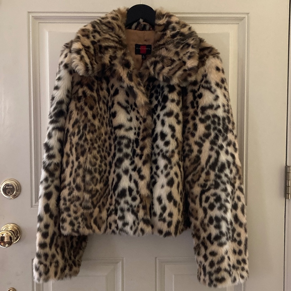 Gallery Women's Faux Fur Animal Print Jacket/Hook & Loop/L/NEW/NEVER WORN!